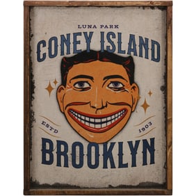Novelty Printed Wood Sign: CONEY ISLAND - BROOKLYN, 25 inches x 19.5 inches