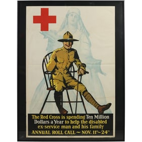 WWI American Red Cross poster promotes the annual roll call, a fundraising effort