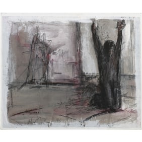 Quality French School Mixed Media Abstract with Figure on Paper Mounted on Canvas 24 in. x 20 in.