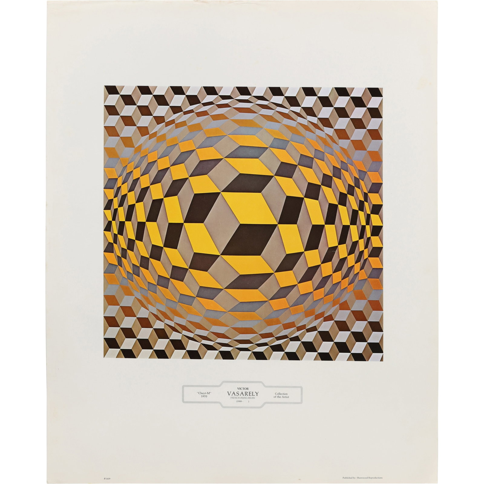 Victor Vasarely, Color Lithograph, OP-ART, "Cheyt-M 1970", 28 in. x 23 in.: Victor Vasarely, Color Lithograph, OP-ART, "Cheyt-M 1970", 28 in. x 23 in. size: 28h x 23w s:mpcs