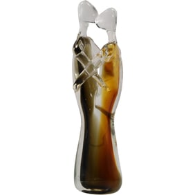 Murano Art Glass Two Figures Kissing with Arms Around Each Other 11 in. height x 4 in. wide