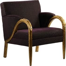 Hollywood Regency Designer Arm Chair with Swooping Gold Gilt Wooden Arms, Blue Upholstery