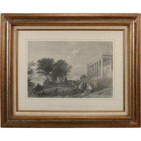 Antique c. 1839 Engraving "Washington's House, Mount Vernon" W. H. Bartlett Printed by J. T. W