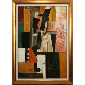 Man with Guitar (1913) by Pablo Picasso, Giclee Art Work on Canvas, Gold Framed
