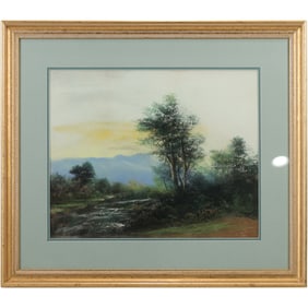 Fabulous Quality Circa 1910 Hudson River Valley Landscape Pastel Painting, Framed