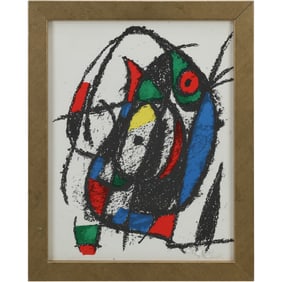 JOAN MIRO 1974 Abstract Art Lithograph IV, Gold Framed