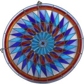 20th C. Stain Glass Round Window "Rotating Spiral Starburst" Pattern 24 inches diameter