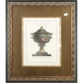 Framed FRENCH COVERED URN Print, Identified as "John Richard" Luxury Decor Company, Label on Verso