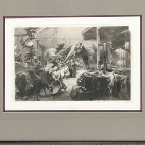 Antique Photogravure of a Tierbude or Circus Zoo by Paul Meyerheim German Artist, Framed