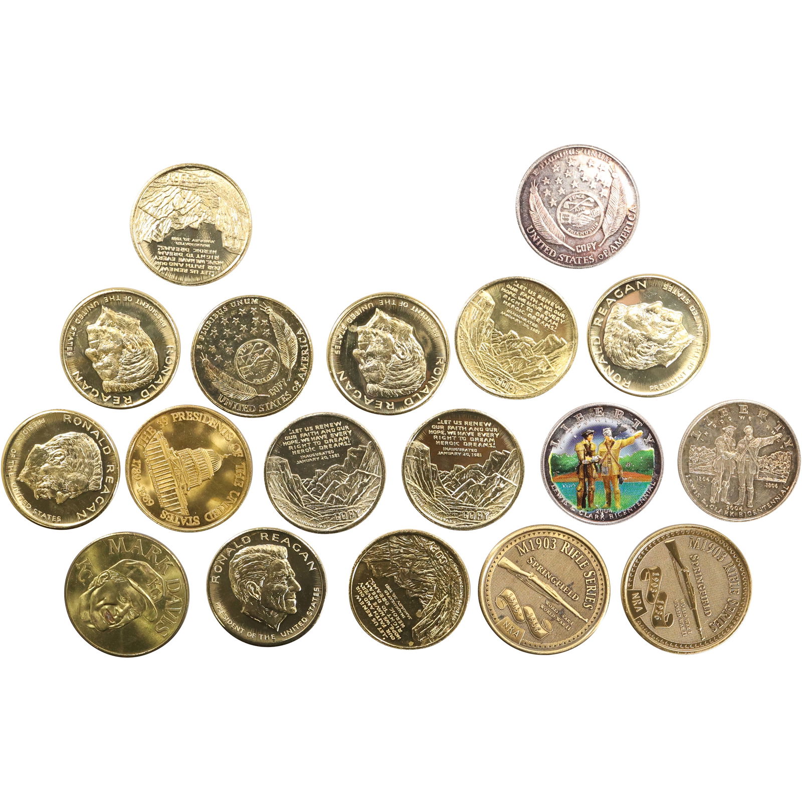 18 Assorted Medallion Coins including Ronald Reagan - Variety - See Pictures (1 of 17)