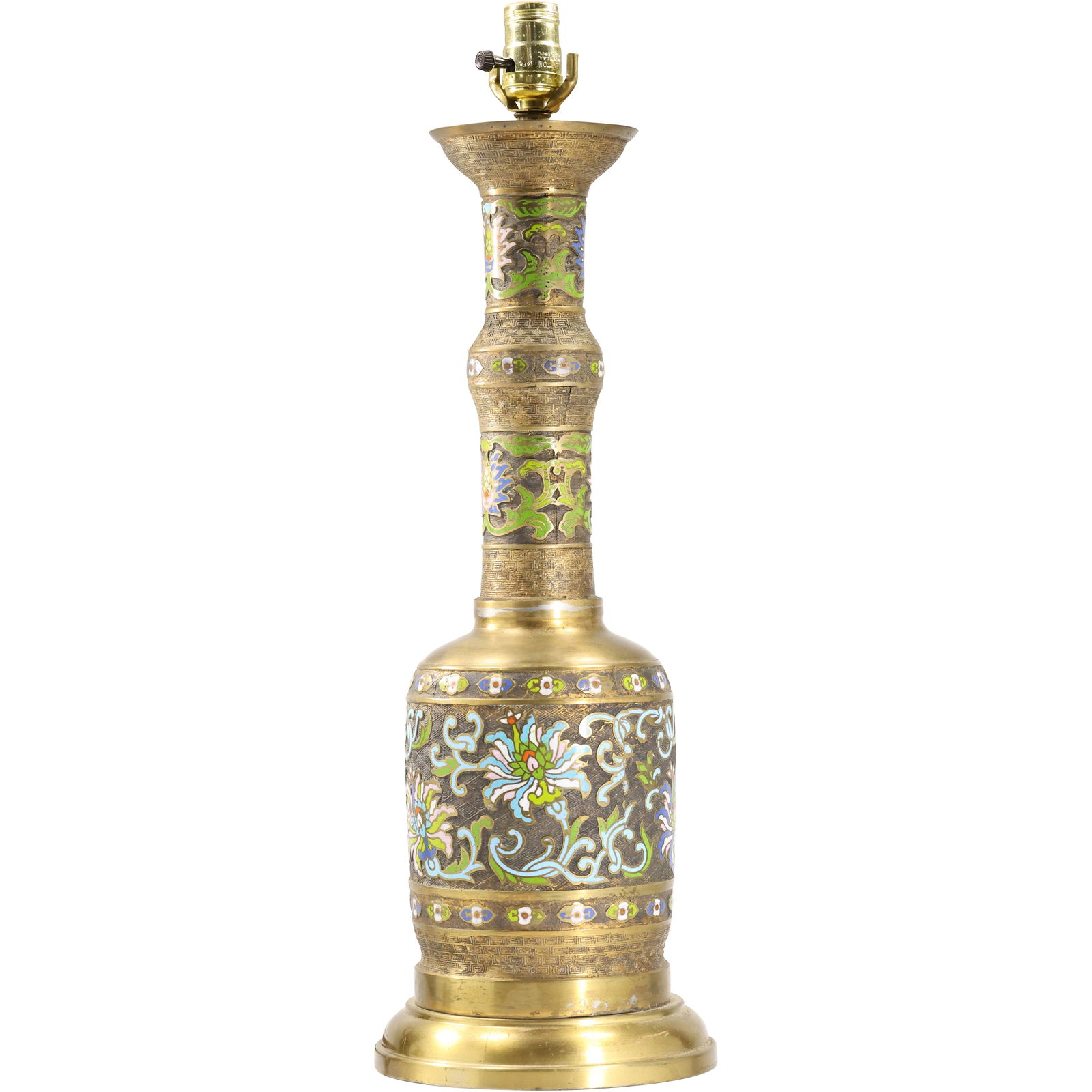 Japanese Brass Champleve Temple Urn Table Lamp 25 in. overall height x 8 in. wide (1 of 20)
