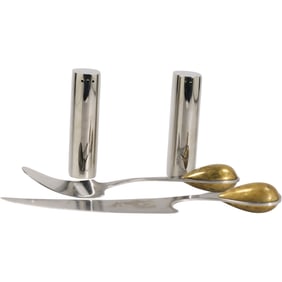 Vivianna Torun Bulow-Hube DANSK Stainless Steel & Brass Slicer Knife & Peeler; Towel S&P