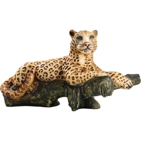 1980’s Hollywood Regency Hand Painted Spotted Leopard in Hard Composition 16 in. x 23 in.