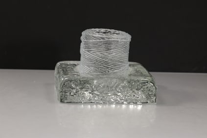 Mid-Century Modern Clear Glass Block Candlestick 2-Part 5 in. x 6.5 in.