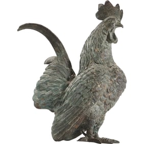 Antique CAST BRONZE ROOSTER Figure Sculpture 12 inches height x 8 in. wide