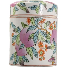 Chinese Famille Rose Pumpkin Tea Leaf Jar with Cover 10.5 in. x 9 in.