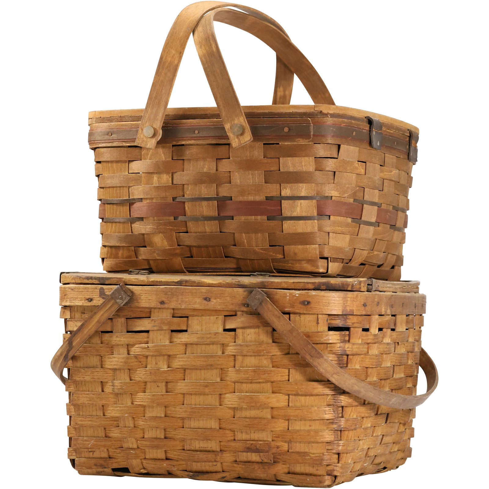 2 Vintage Splint and Wood Luncheon Baskets 13 in. x 14 in. Natural Finish (1 of 19)