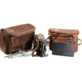 Grouping of Vintage Cameras: Ikoflex, Polaroid, Zeiss Ikon - See Pictures