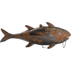 Iron Rustic Metal Large Fish Figural Hanging Store Sign Prop 28 inches length x 12 in. wide