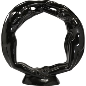 Haeger Pottery Couple Lovers Eternity Circle of Love Black Statue - Original Label, 15 in. x 15 in.