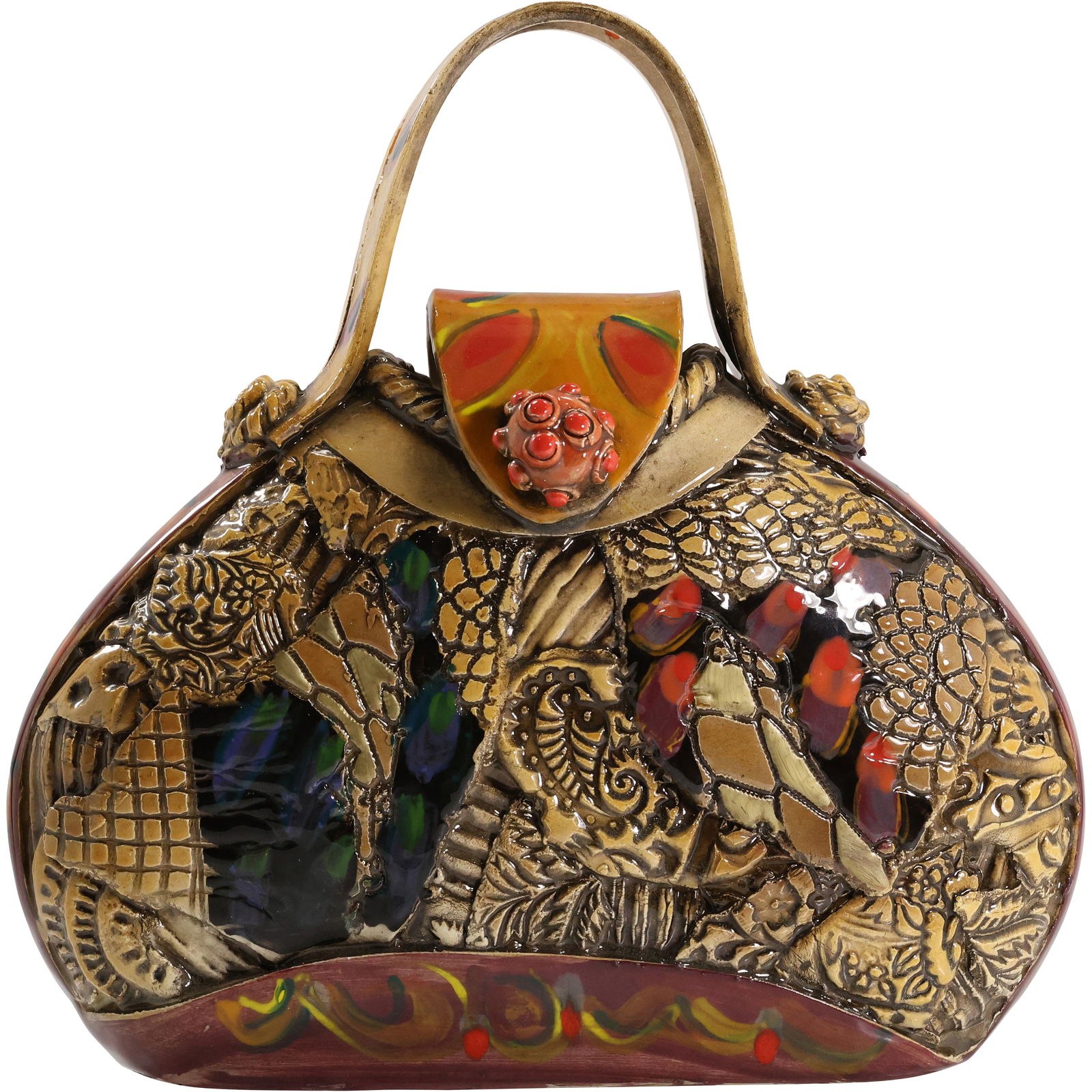 Gail Markiewicz Handcrafted Art Pottery Ceramic Purse - Signed - Unique, 11 in. x 11 in. (1 of 20)
