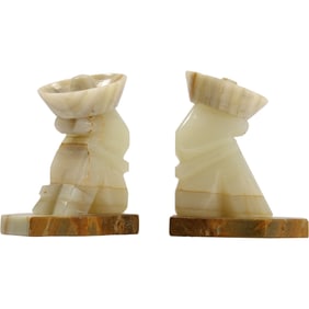 Vintage Mid Century Onyx Mexican Sombrero Siesta Bookends Carved Art Deco