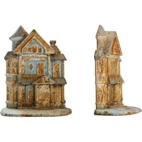 Vintage Cast Iron Victorian Manor House Figural Bookends
