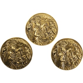 3 Assorted Large Mythological Gold Tone Metal Medallions 3.5 in. diameter
