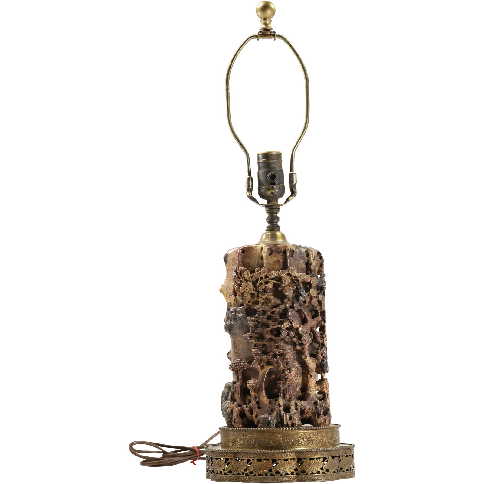 Chinese Intricately Carved Soapstone Table Lamp 24 in. overall height, 9 in. wide (1 of 17)