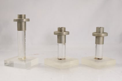 Set of three Dorothy Thorpe Lucite and Metal Candlesticks Minimalist Design