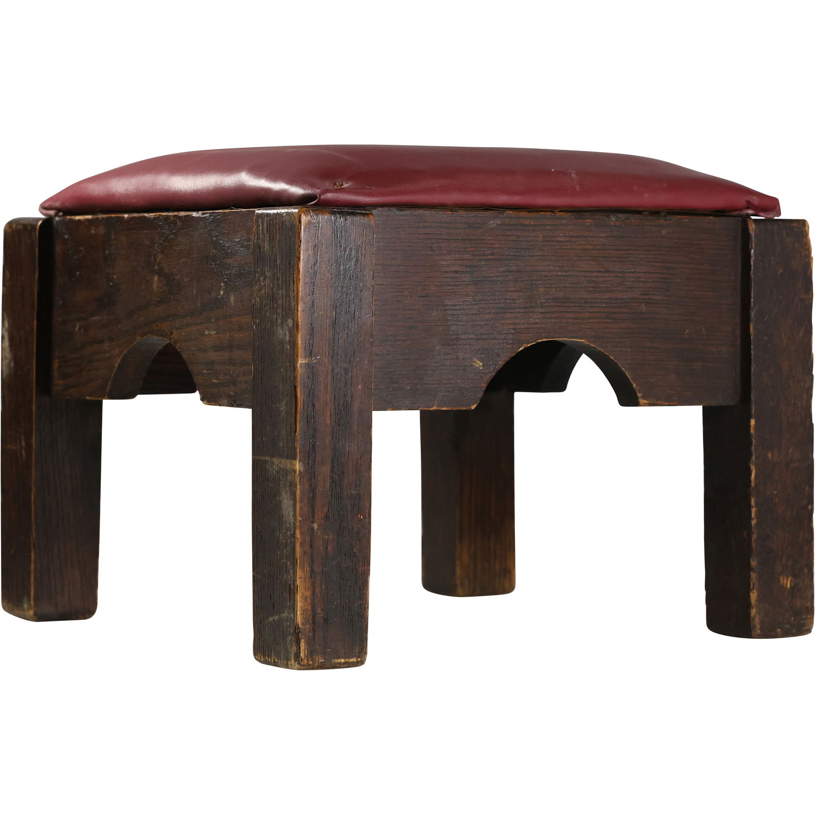 Circa 1920 Arts and Crafts Oak Leather Top Footstool 10 in. height x 13.5 in. length: Circa 1920 Arts and Crafts Oak Leather Top Footstool 10 in. height x 13.5 in. length. size: 10h x 13.5w