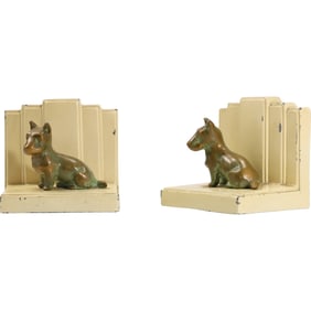 Vintage Cast Metal Art Deco Scottish Terrier Figural Bookends, Original Patina