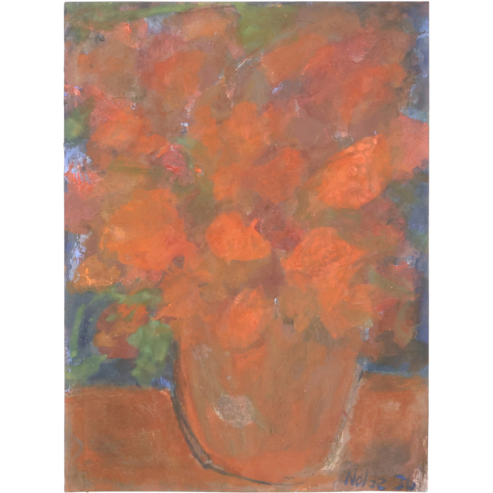 Signed NOLDE 1936, attributed to Emil Nolde [1867-1956] OIl on Paper Still Life Flowers in Vase: Signed NOLDE 1936, attributed to Emil Nolde [1867-1956] OIl on Paper Still Life Flowers in Vase. size: 12h x 9w, ASKart: Emil (Hansen) Nolde (1867 - 1956) was active/lived in Germany ; Emil Nolde was