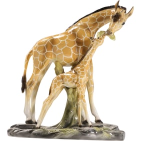 Italian Ceramic GIRAFFES Figural Sculpture 15 inches height x 12 in. wide