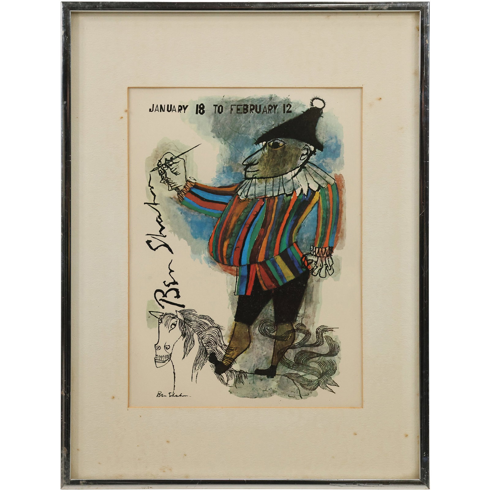 Vintage Ben Shahn Exhibition Poster | Jester Costume Modernist Wall Art Framed (1 of 11)