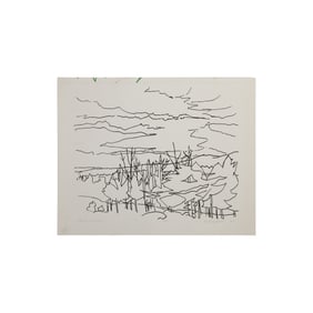 Robert Angeloch, Signed and Dated 1966, #2/10 "Clouds & Trees" Black White Lithograph on Paper