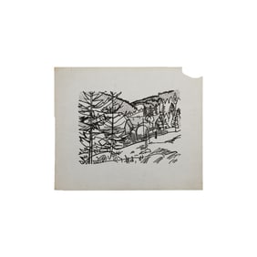 Robert Angeloch, Ink Drawing on Paper, House in Mountainous Woodland, Unsigned