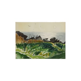 Robert Angeloch, Signed, Coastal Seascape, Watercolor Painting on Paper, Matted