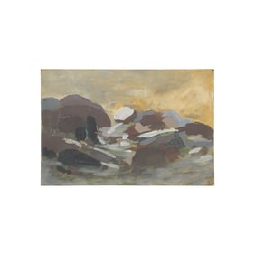 Robert Angeloch, Unsigned, Rocky Seascape, Gouache Watercolor Painting on Artist's Board