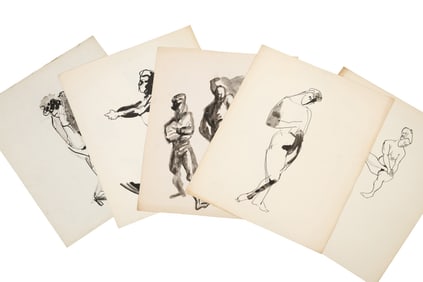 Robert Angeloch, 5 Assorted Unsigned Ink Sketches of Model Figures in Various Positions