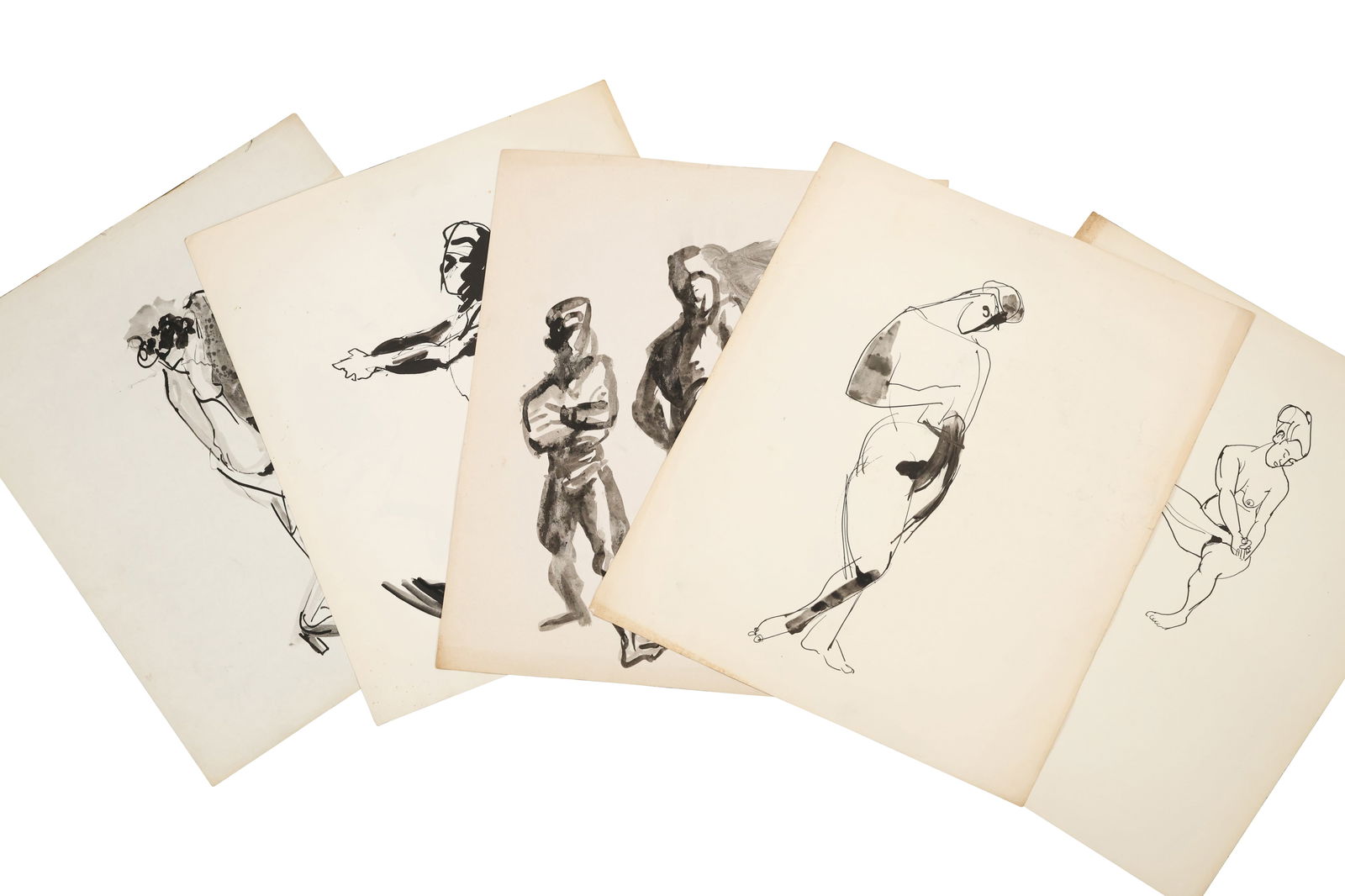 Robert Angeloch, 5 Assorted Unsigned Ink Sketches of Model Figures in Various Positions (1 of 13)