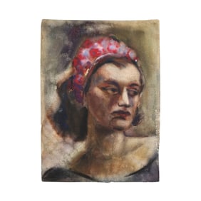 Robert Angeloch, Unsigned, Double Sided Watercolor Painting Portait Woman / Still Life Flowers