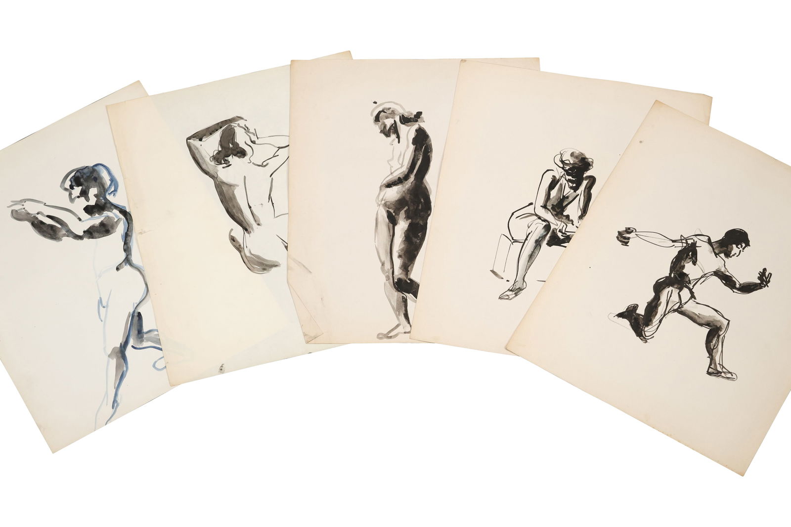 Robert Angeloch, 5 Assorted Unsigned Ink Sketches of Model Figures in Various Positions (1 of 14)