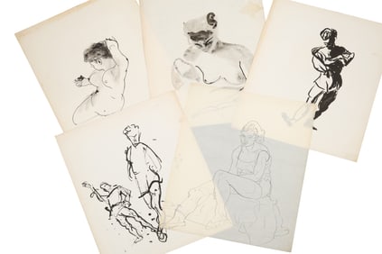 Robert Angeloch, 5 Assorted Unsigned Ink Sketches of Model Figures in Various Positions