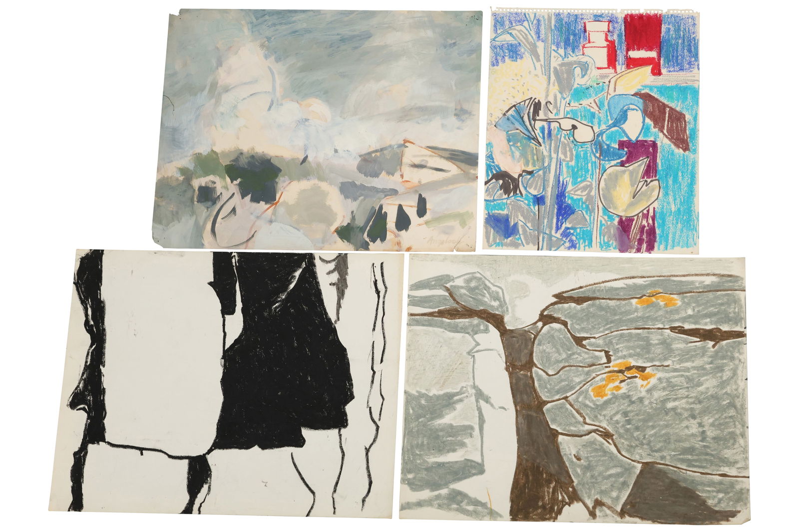 Robert Angeloch, 4 Assorted Drawings [1 Signed] in Watercolor, Ink, Crayon - See Pictures (1 of 12)