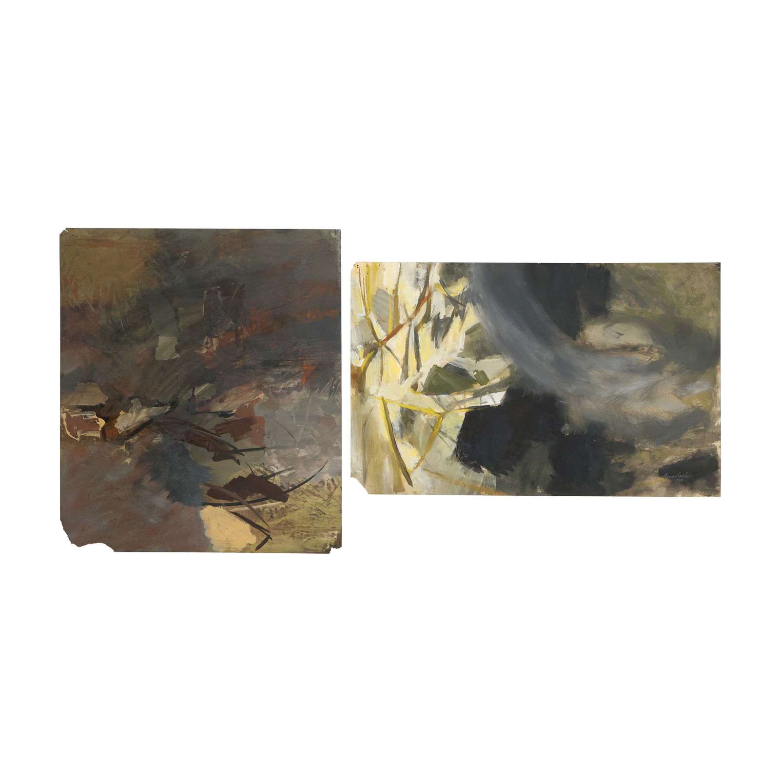 Robert Angeloch, 2 Watercolor Paintings on Paper, 1 Signed and Dated 1960, Milk Weeds, See Pictures (1 of 20)