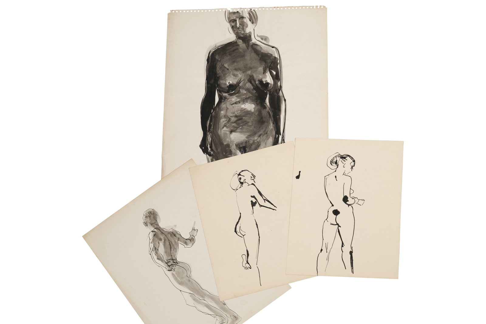 Robert Angeloch, Unsigned, 4 Assorted Ink Drawings on Paper, Nude Female Models: Robert Angeloch, Unsigned, 4 Assorted Ink Drawings on Paper, Nude Female Models. size 17 x 14 largests ; Robert Henry Angeloch (1922 - 2011) was active/lived in New York. Robert Angeloch is known for 