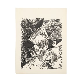 Robert Angeloch, Unsigned, Black and White Abstract Ink Drawing on Paper, Stream