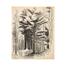 Robert Angeloch, Unsigned, Black and White Abstract Ink Drawing on Paper, Woodland Forest