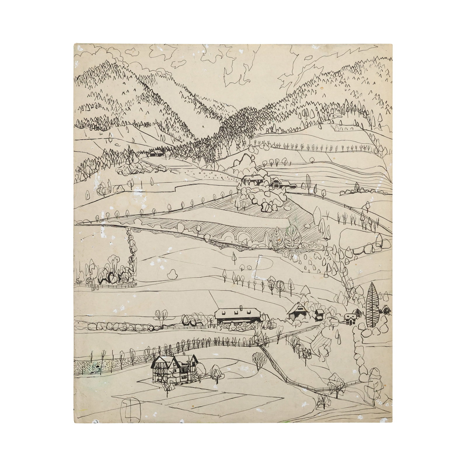 Robert Angeloch, Signed, Dated  1956, Black and White Abstract Ink Drawing on Paper, Field Alm-See (1 of 18)